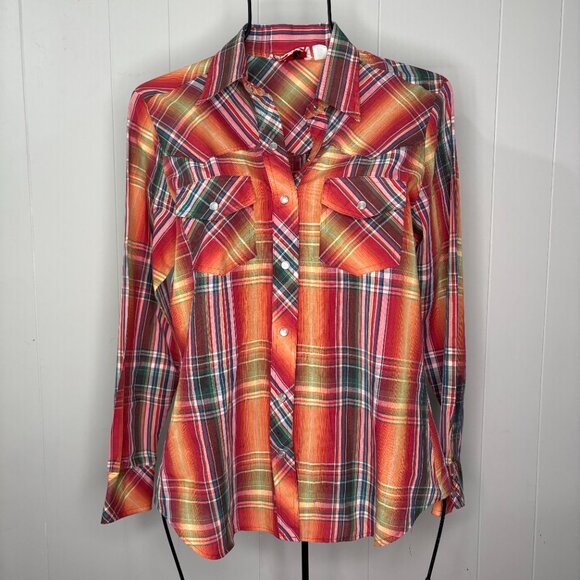 French Accent Vintage Women's Cowboy‎ Western Shirt Small Pearl Snap Rodeo Plaid - Picture 1 of 6